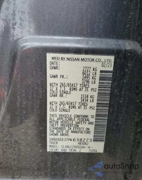 2023 Nissan Frontier S из США, поврежденный, VIN 1N6ED1EJ7PN638273